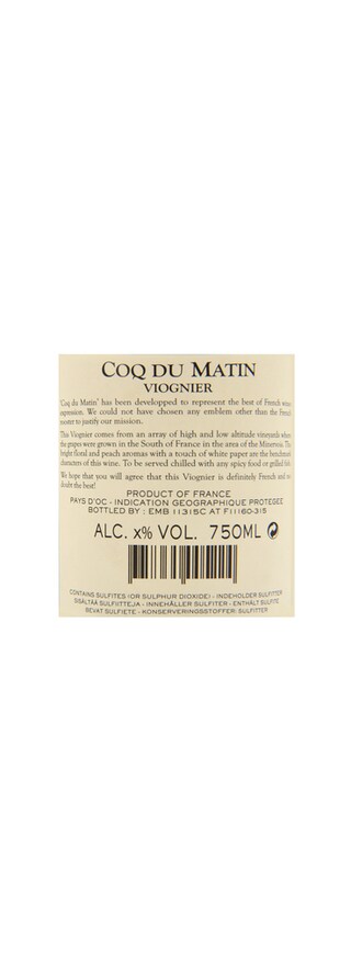 France - Frankrijk | Midi de la France - Oc IGP | Coq Du Matin IGP D'Oc Viognier 18 