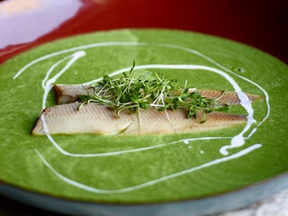 Soupe de cresson à la Gueuze et à la truite fumée