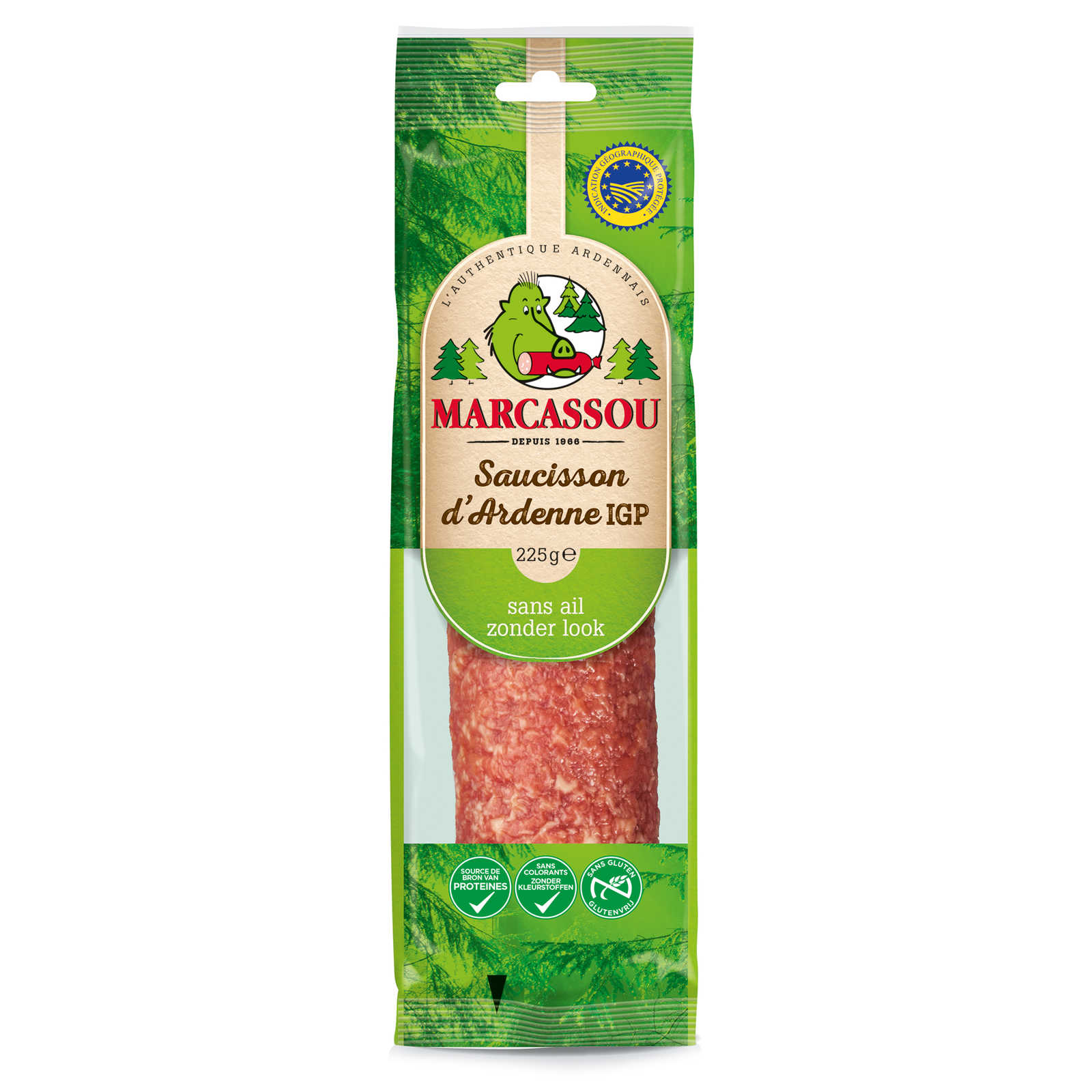 Marcassou Salami zonder look + pepersalami 450 gr Delhaize