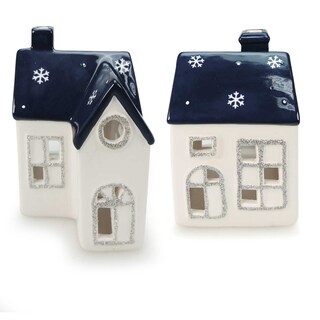 Delhaize | Laag porseleinen huis | wit/blauw 