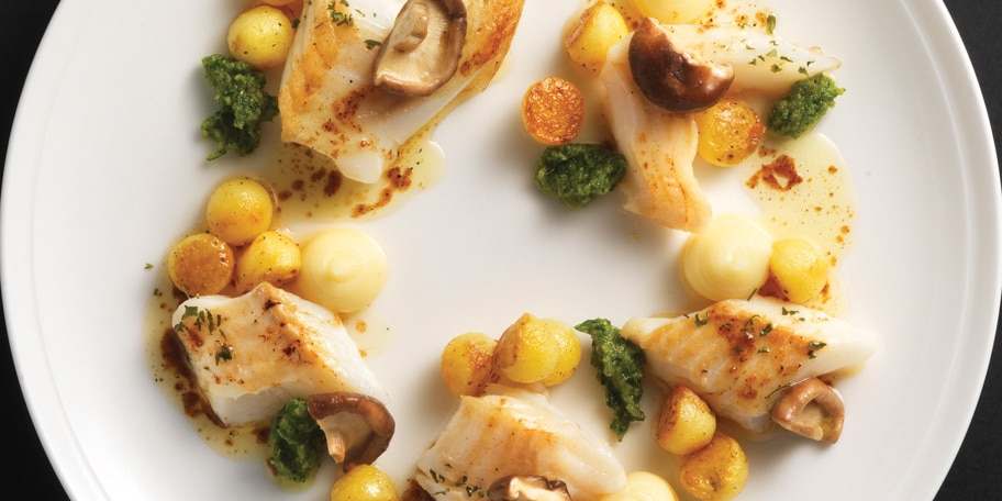 Dos de cabillaud, panais et shiitaké à l'huile de noisette
