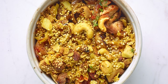 Crumble au poulet, quinoa et curry