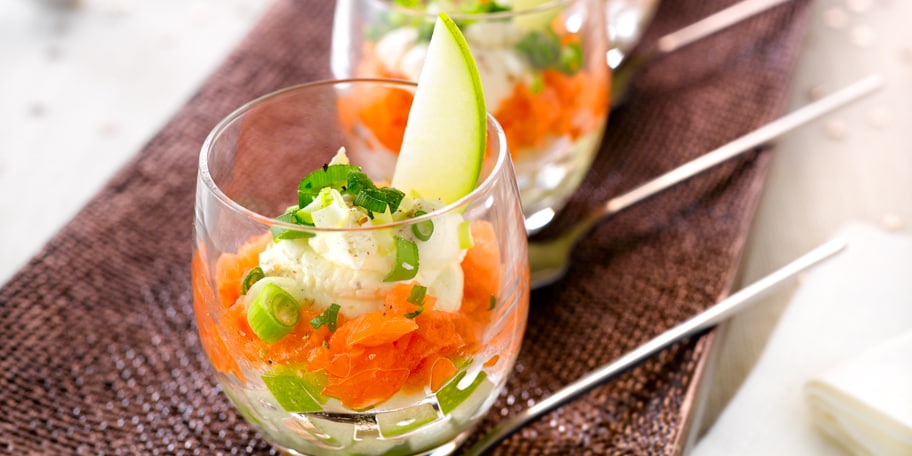 Verrine van gerookte zalm en groene appel