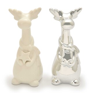 Delhaize | Home | Porseleinen hert | wit/zilver | 12cm 