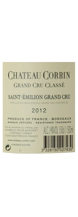 FR BORDEAUX SAINT EMILION GC | Château Corbin 2012 