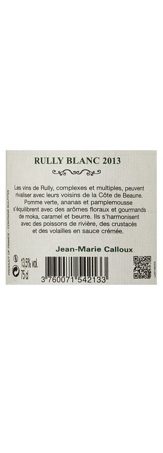 FR BOURGOGNE COTES CHALONNAISE | Côtes Chalonnaise | Rully blanc 2013 