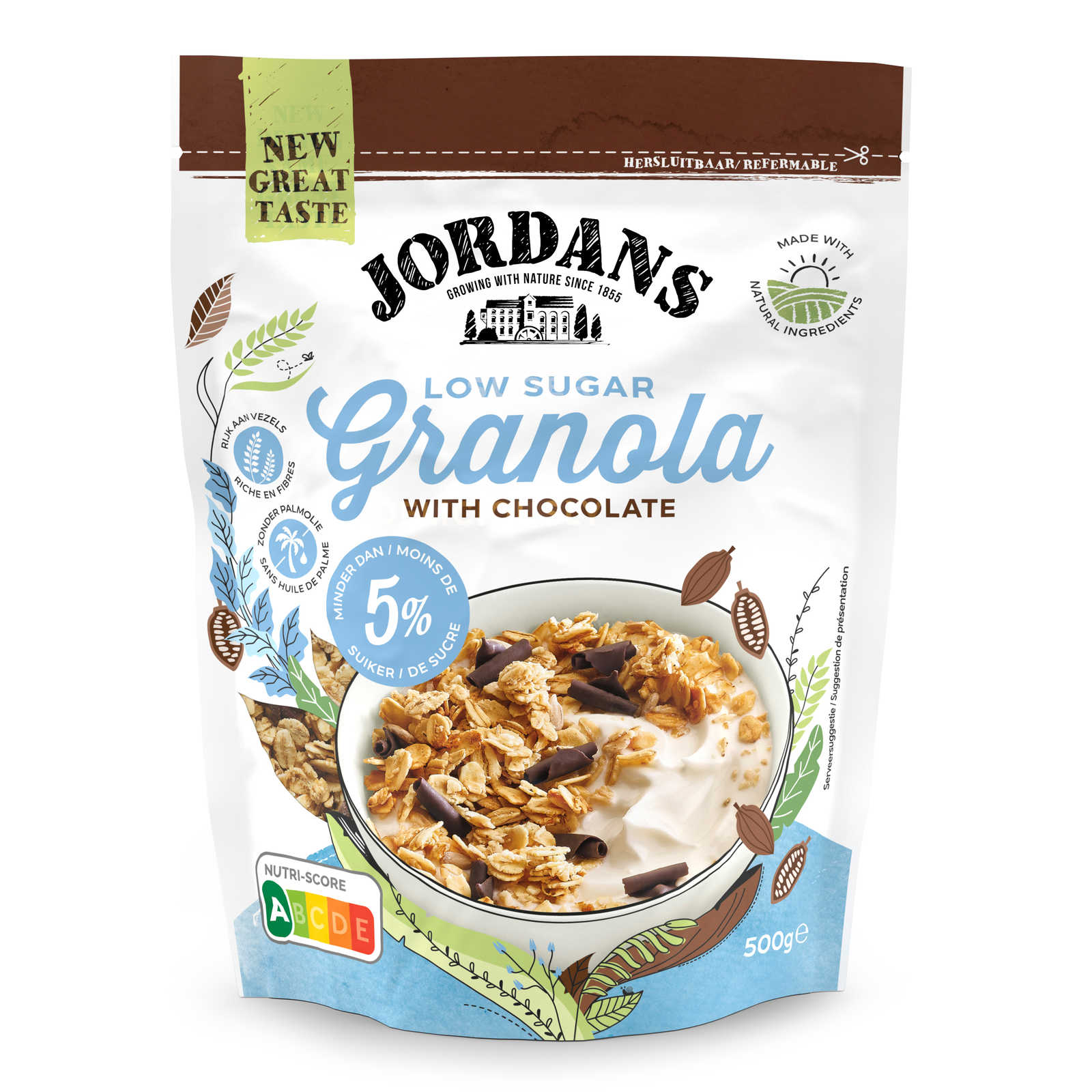 Jordans Granola Chocolade Lage suiker 500 gr Delhaize