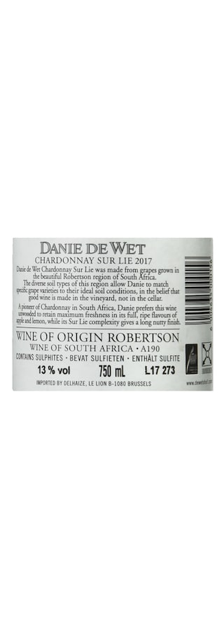 Afrique du Sud - Zuid-Afrika | Western Cape | Chardonnay sur Lie Danie De Wet Wit 