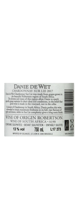 Afrique du Sud - Zuid-Afrika | Western Cape | Chardonnay sur Lie Danie De Wet Blanc 