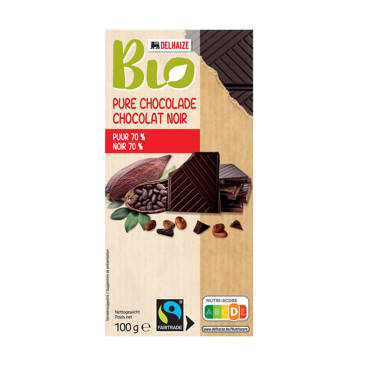 Delhaize, Bio, Chocolat, Noir, 70%, Bio, Fairtrade, 100 gr