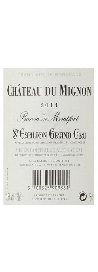 France - Frankrijk | Bordeaux - Saint Emilion GC | Château du Mignon 2014 Rood | Bio 
