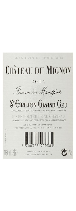 France - Frankrijk | Bordeaux - Saint Emilion GC | Château du Mignon 2014 Rood | Bio 