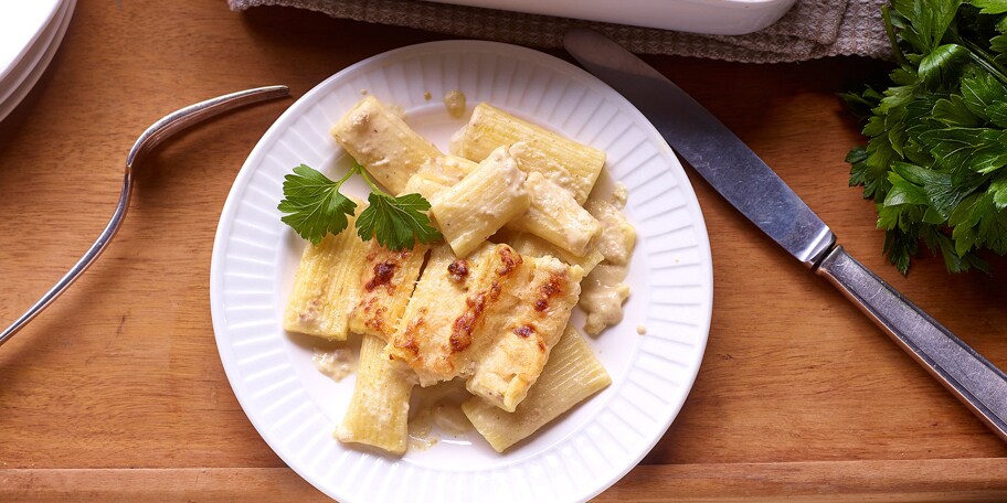 Gegratineerde pasta met ganzenlever