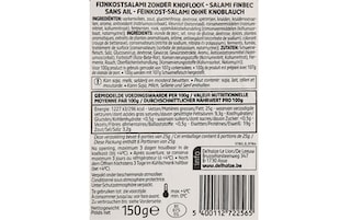 Delhaize | Fijnkostsalami Zonder Look 150 gr