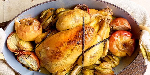 Gegrilde kip met appelen en vanille