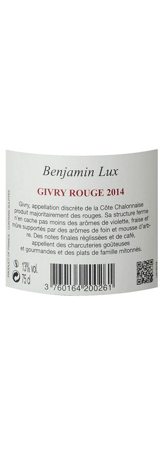 FR BOURGOGNE COTES CHALONNAISE | Bourgogne - Côte Chalonnaise | Givry 2014 Rouge 