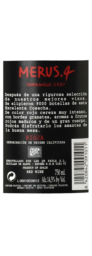 Espagne - Spanje | Rioja | Lar De Paula Merus 4 2010 