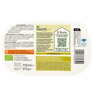 Delhaize | Bio | Vanille | Roomijs | Bio 75 cl