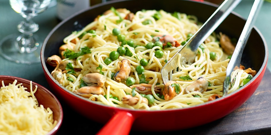 Spaghetti met mosselen
