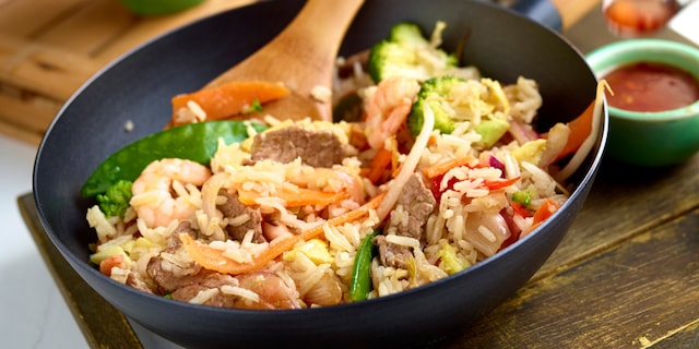 Riz sauté « terre et mer »