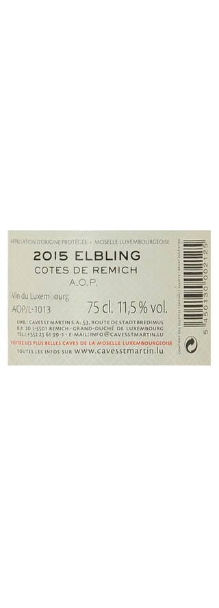 LUXEMBOURG - MOSELLE | Moselle - Marque Nationale | Elbling Cave Saint Martin Wit 