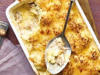 Bloemkoolgratin met puree en gehakt