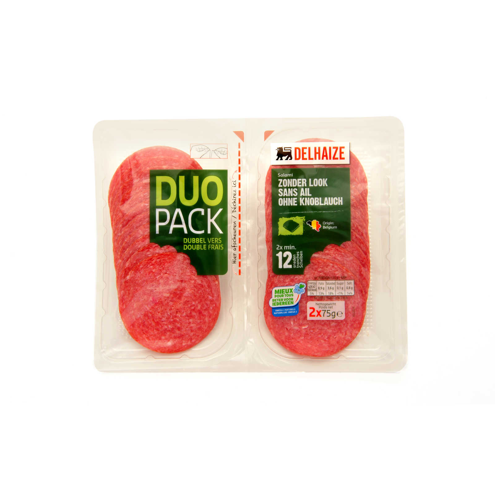 Delhaize Salami Sans ail Tranches 2 x 75 gr Delhaize