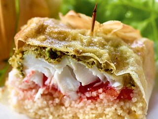 Croustillants de poisson au pesto et au couscous