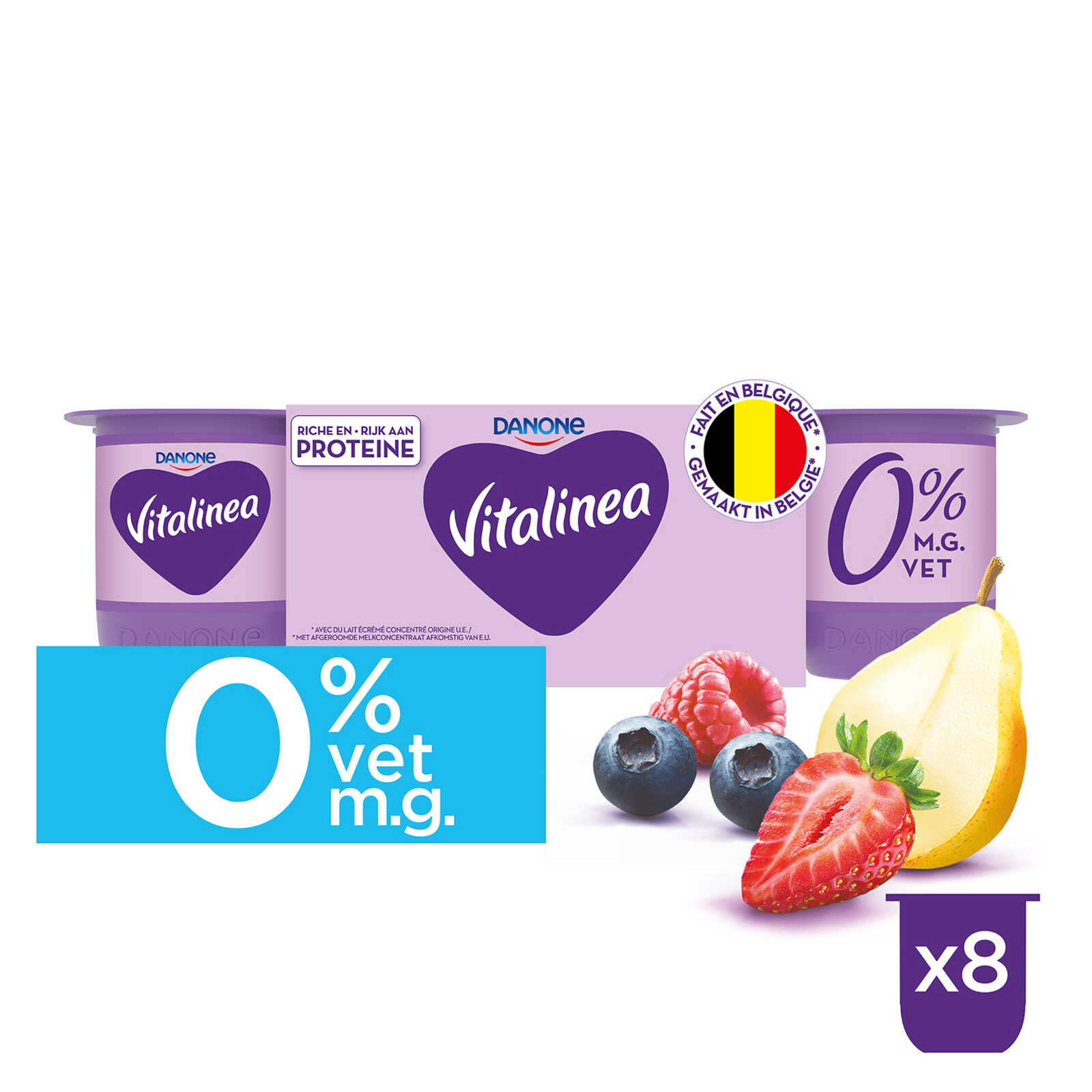 Vitalinea Yaourt Myrtille Fraise Framboise Poire 0 M G 8 X 125 Gr Delhaize