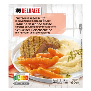 Delhaize | Tranche de viande suisse avec carottes puree 