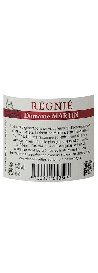 FR BOURGOGNE CRU DU BEAUJOLAIS | Bourgogne - Cru du Beaujolais | Regnié 2014 Domaine Martin 