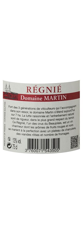 FR BOURGOGNE CRU DU BEAUJOLAIS | Bourgogne - Cru du Beaujolais | Regnié 2014 Domaine Martin 