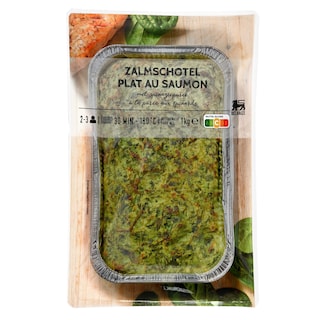 Delhaize | Plat au saumon | Purée d'épinard 