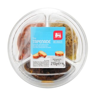 Delhaize | Tapenade | Trio | Olives noires-vertes/Tomate 