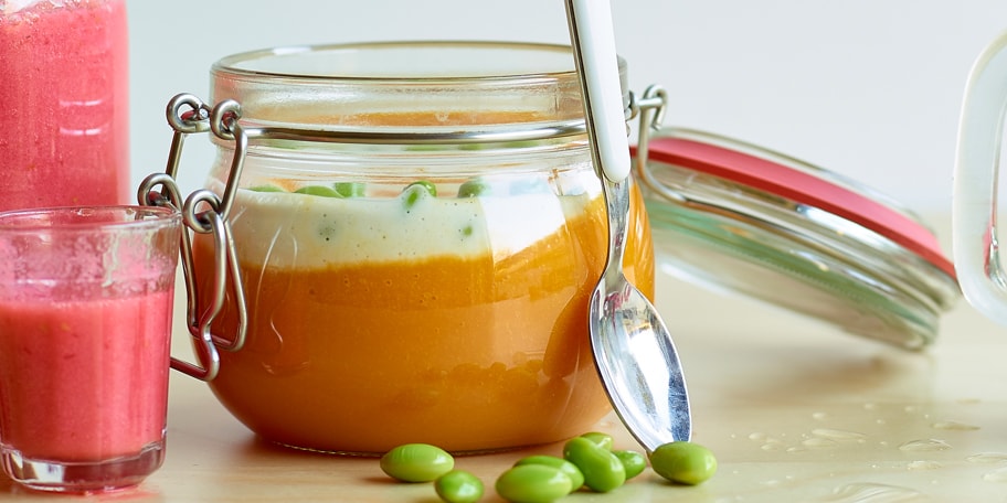 Soupe de carottes et haricots edamame