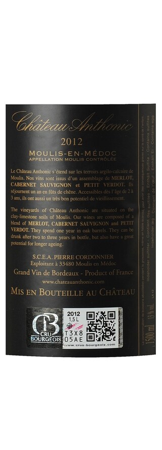 FR BORDEAUX MOULIS EN MEDOC | CHATEAU ANTHONIC 2012 