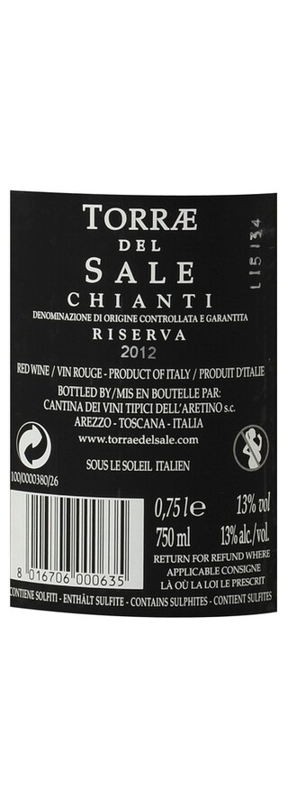 ITALIA - TOSCANA DOCG | Toscana D.O.C.G. | Torrae Del Sale Chianti Riserva 2012 Rouge 