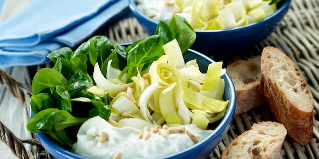 Salade van witlof en veldsla