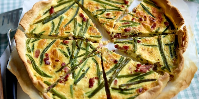 Quiche met groene boontjes en spekjes