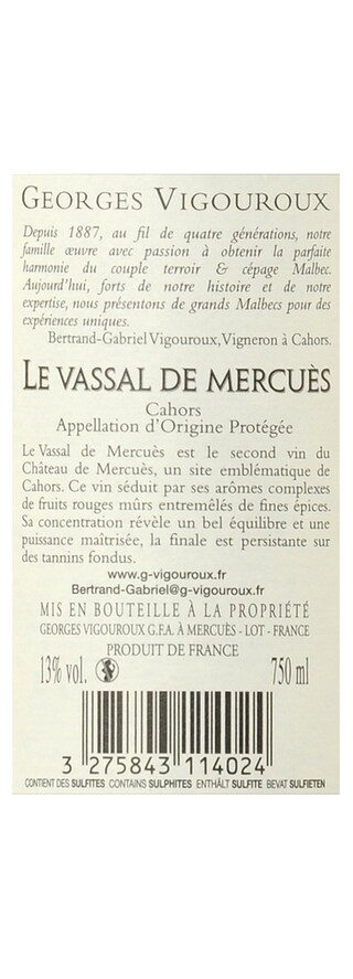 France - Frankrijk | Sud Ouest - Cahors | Vassal de Mercues 2014 Rood 