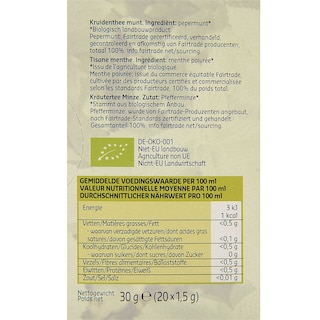 Delhaize | Bio | Tisane | Menthe | Sachets | Fairtrade | Bio 