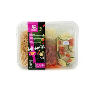 Delhaize | Wokmix | Kalkoen | Chili-gembersaus | Noedels 