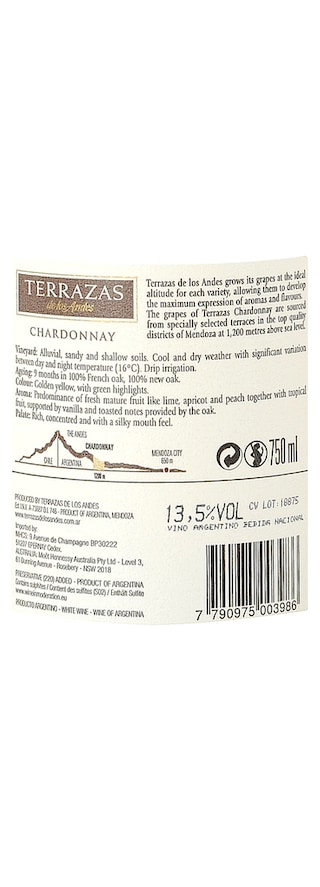Argentine - Argentinië | Mendoza - Andes | Terrazas Altos Chardonnay 2014 Wit 