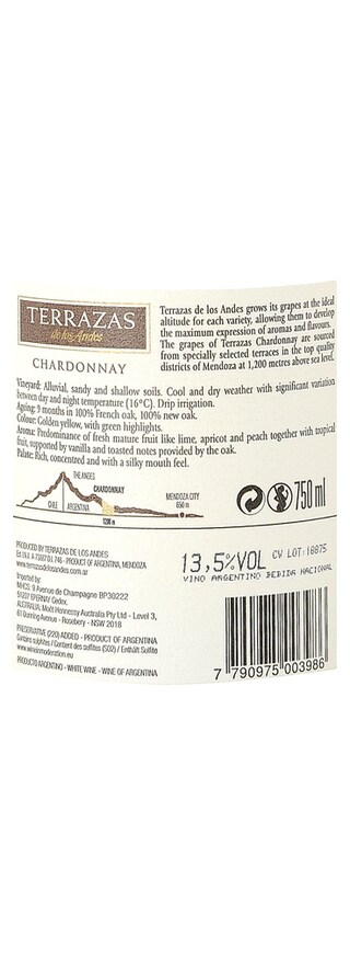 Argentine - Argentinië | Mendoza - Andes | Terrazas Altos Chardonnay 2014 Wit 