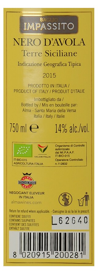 Italie - Italië | Sicilia IGT | Baglio Impassito Nero d'Avola 2017 | BIO 