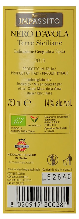 Italie - Italië | Sicilia IGT | Baglio Impassito Nero d'Avola 2017 | BIO 