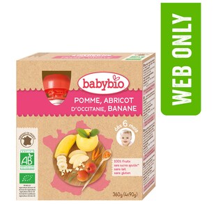 Babybio | Gourde | Abricot Banane Pomme | 6M | Bio 4 x 90 gr