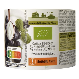 Delhaize | Bio | Yaourt | Entier | Myrtilles   -10% 