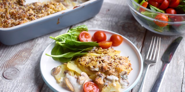 Aardappelgratin met champignons