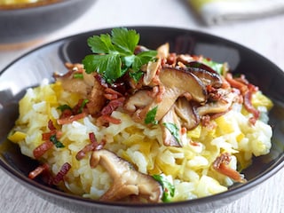 Risotto aux poireaux, jambon et shiitakes